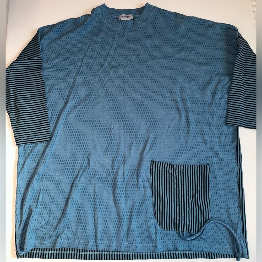 Iridium Blue Tunic Top Size S Pima Cotton Peru Lagenlook Cinched Pocket